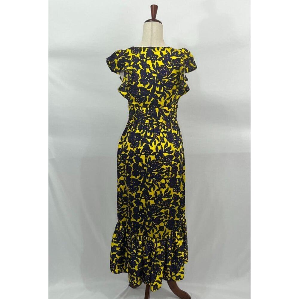 A.L.C Sz 2 Valencia Purple Yellow Floral Silk Cutout Ruffle Midi Dress - Picture 6 of 13